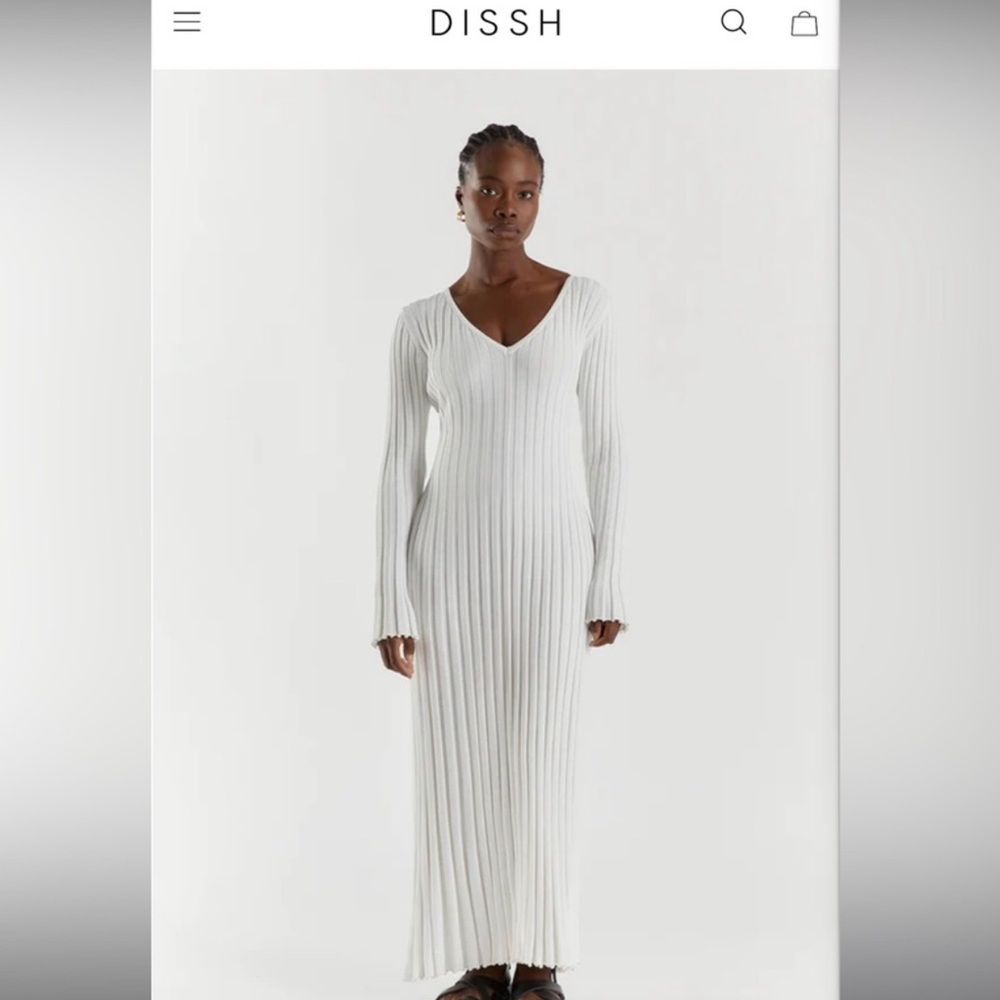 DISSH Reign White Sleeved Knit Midi Dress Size XS